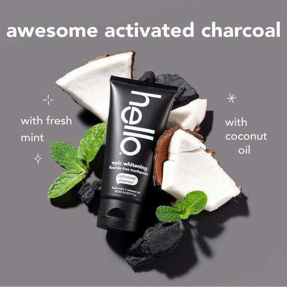 hello Epic Whitening Charcoal Fluoride Free Toothpaste,  Fresh Mint, 4.0 Oz Tube - Picture 3 of 13